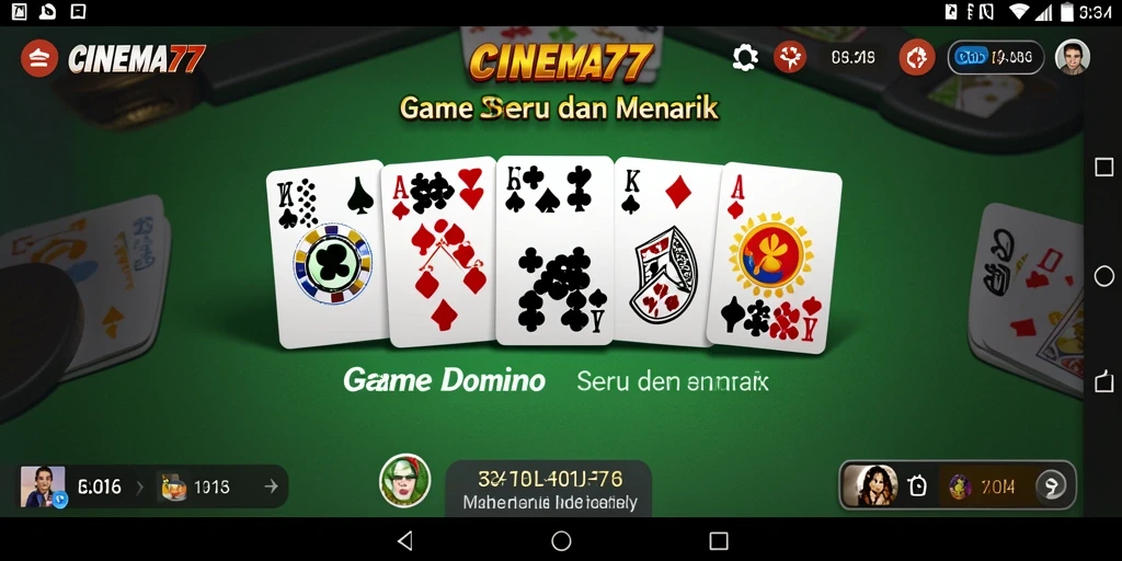 Tangkapan layar utama CINEMA77 menampilkan aksi seru permainan Domino.