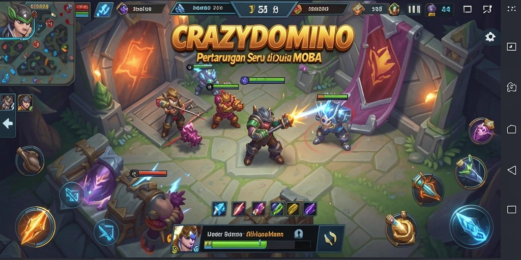Tangkapan layar gameplay seru di CRAZYDOMINO dengan aksi MOBA intens.