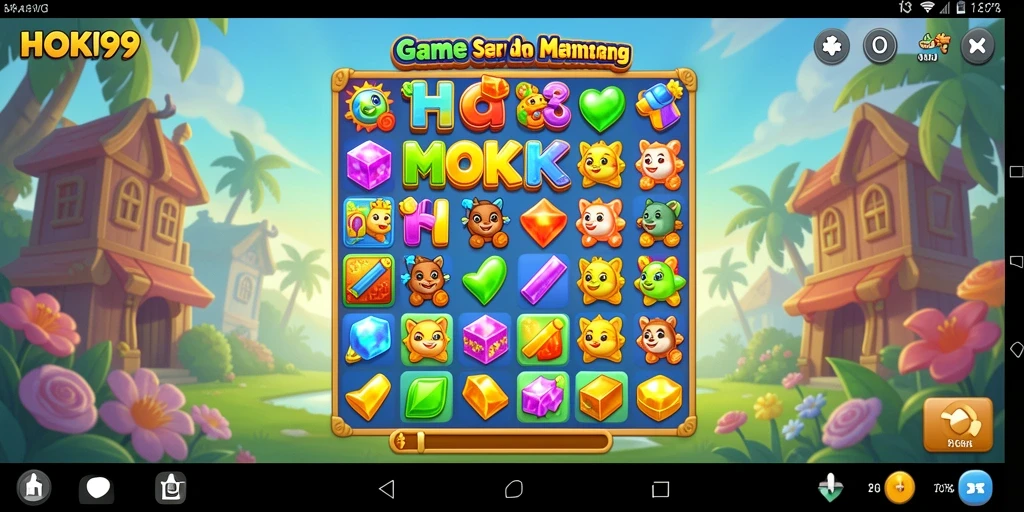 Screenshot HOKI99 menampilkan gameplay seru dengan objek Match-3 yang menarik.