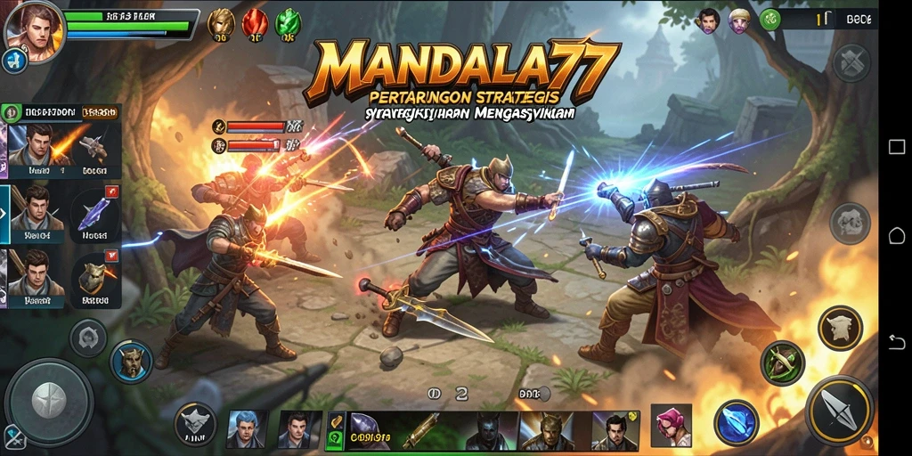 Screenshot gameplay MANDALA77 menampilkan strategi pertarungan yang intens.