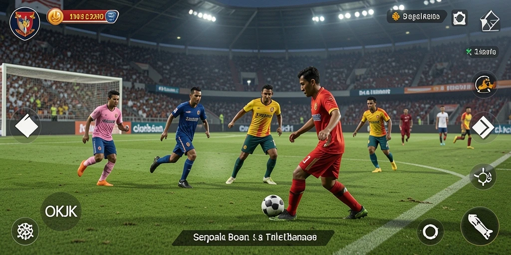 Tampilan gameplay OKJK dengan aksi sepak bola yang mendebarkan.