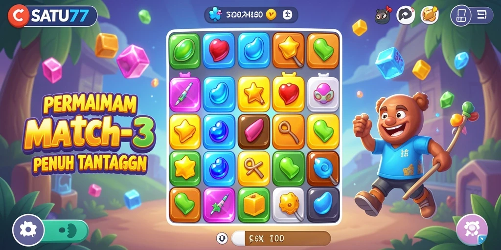 Gameplay menarik dalam SATU77 dengan aksi Match-3 yang seru.